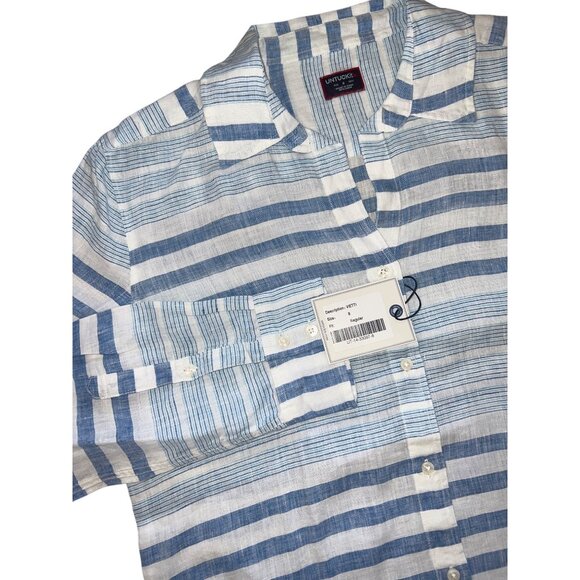 NWT women's UNTUCKit linen striped shirt blouse size 8 - Picture 1 of 4